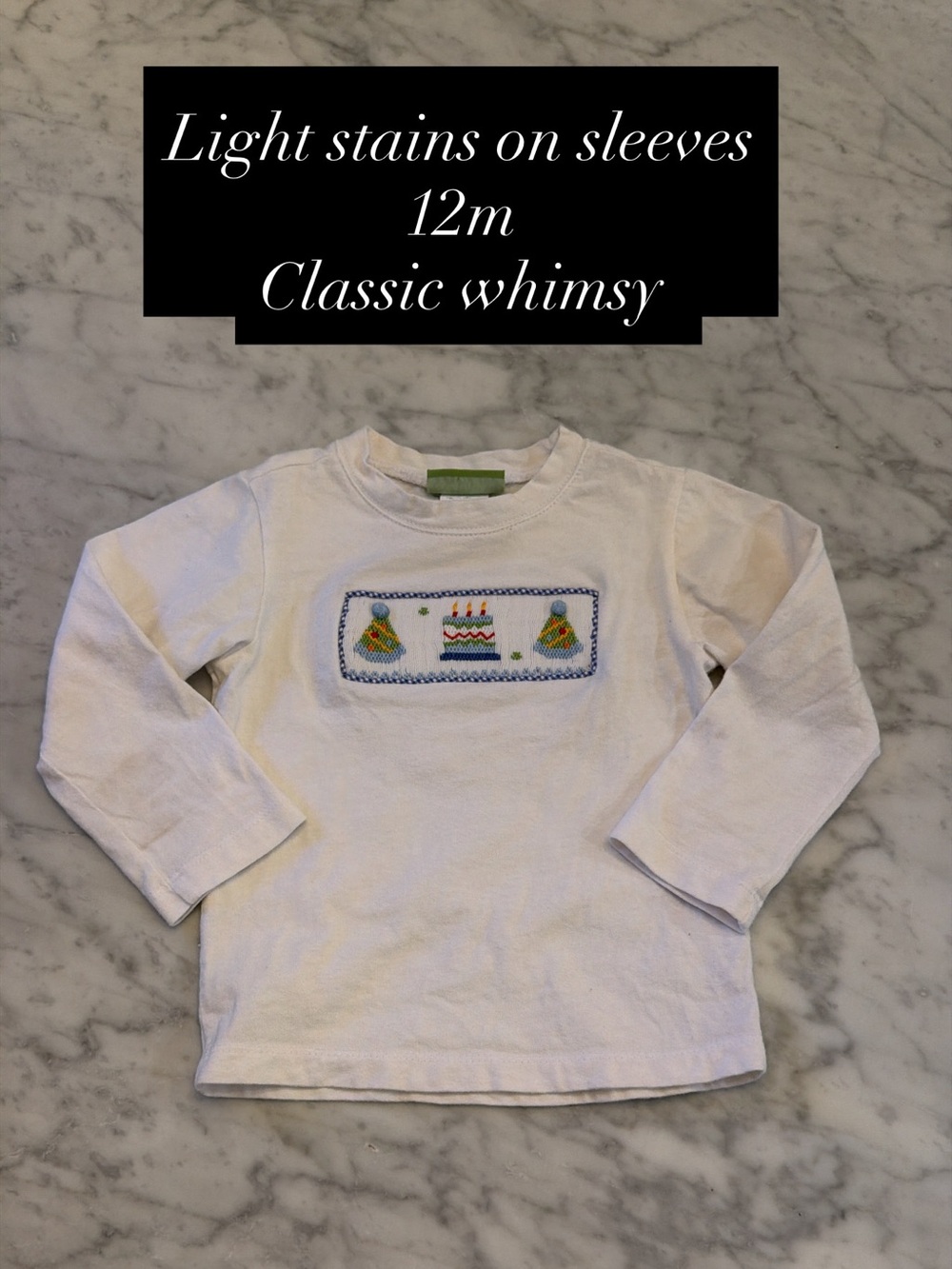 Classic Whimsy White Long-Sleeve Birthday Embroidered Tee - 12M